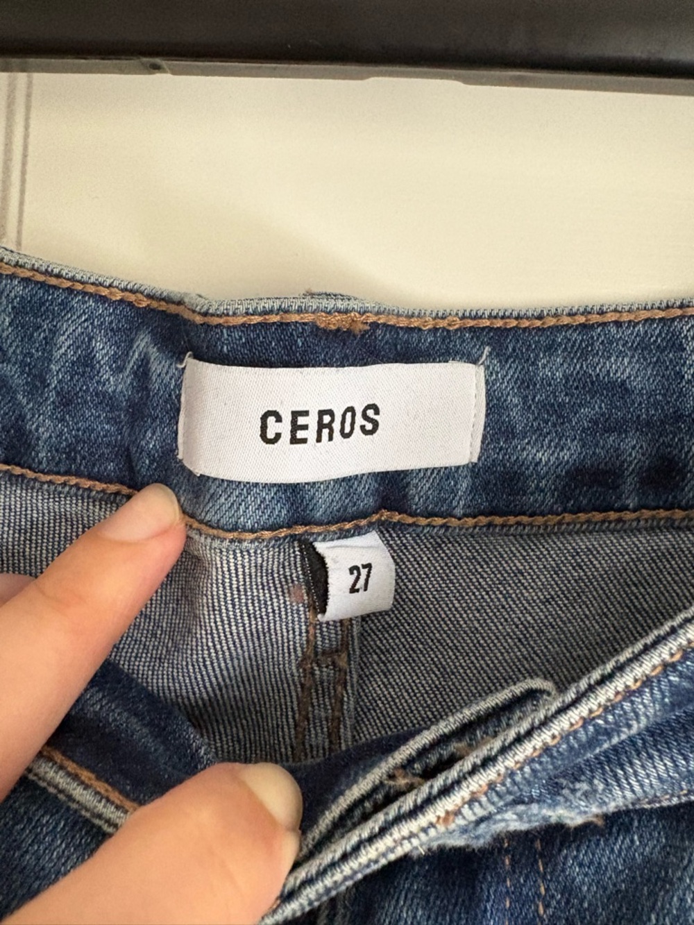 Distressed Stretch Blue Flare Jeans with Multicolor Panel Detail - Picture 4 of 4